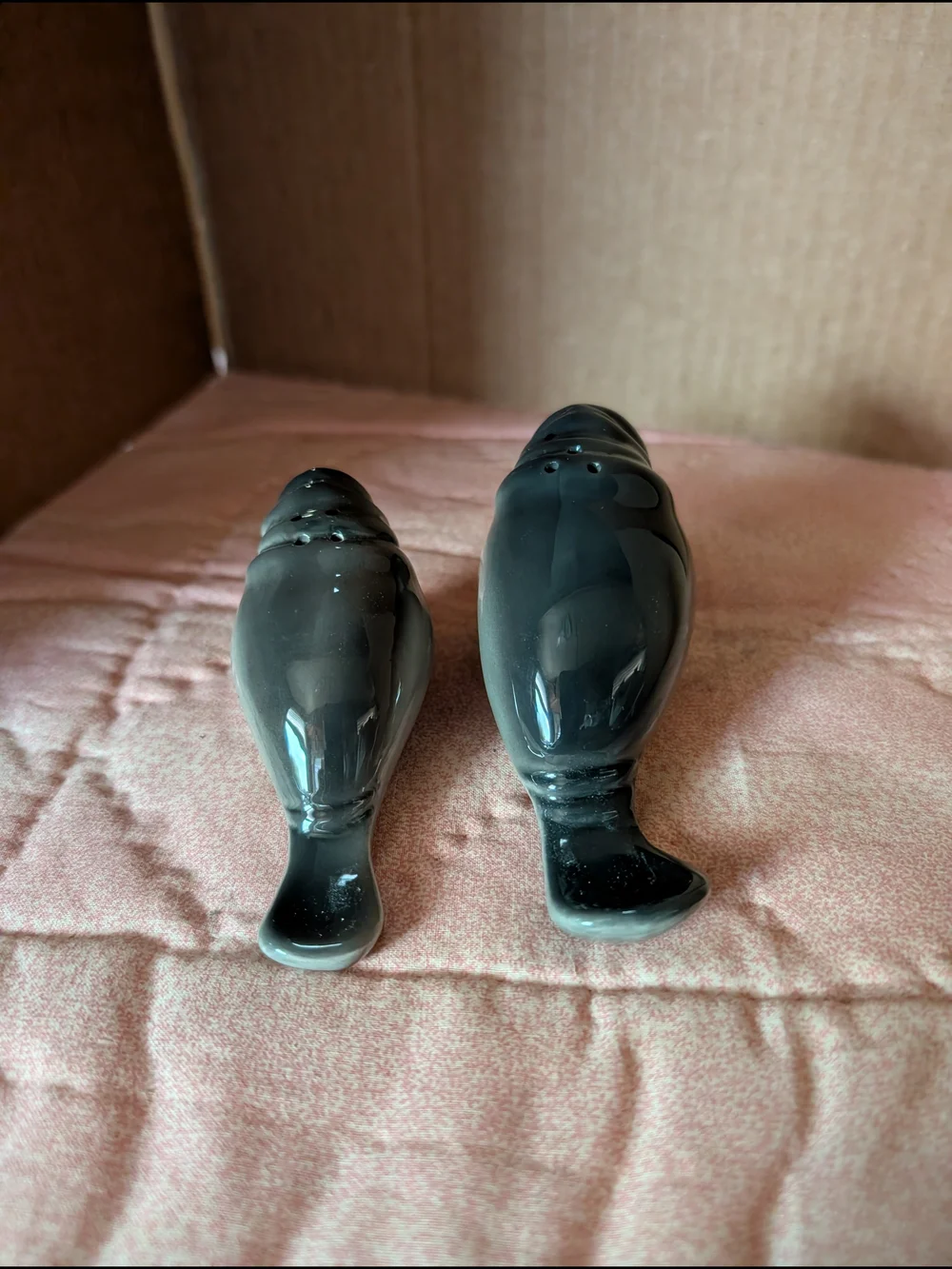 Vintage Gray Manatee Ceramic Salt and Pepper Shakers